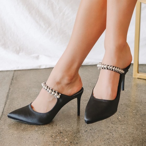 Lulu's Black Pearl-Embellished Mules - Picture 1 of 1